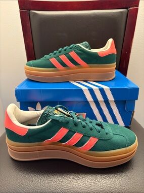 New Adidas Gazelle Bold Watermelon Green Suede Platform Sneakers Size 4 1/2